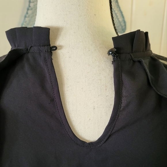 Dobby Mesh Dot Shoulder Ruffle Frill Trim Top Size 14 - Picture 6 of 12